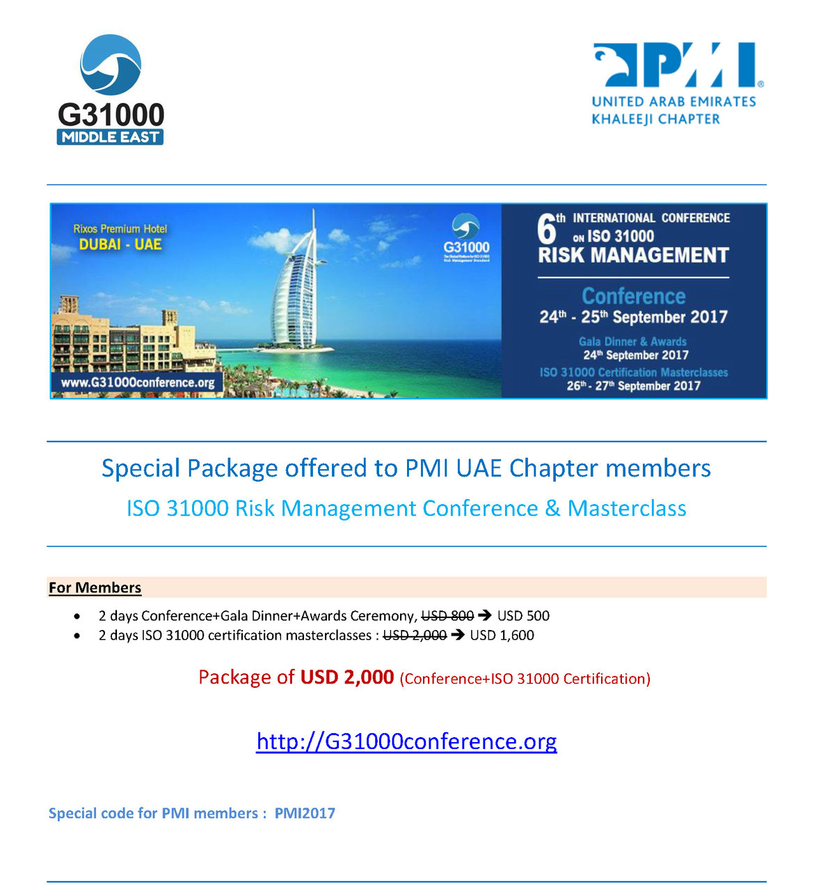 PMI UAE Special ISO31000 Conference and Masterclass Package Members